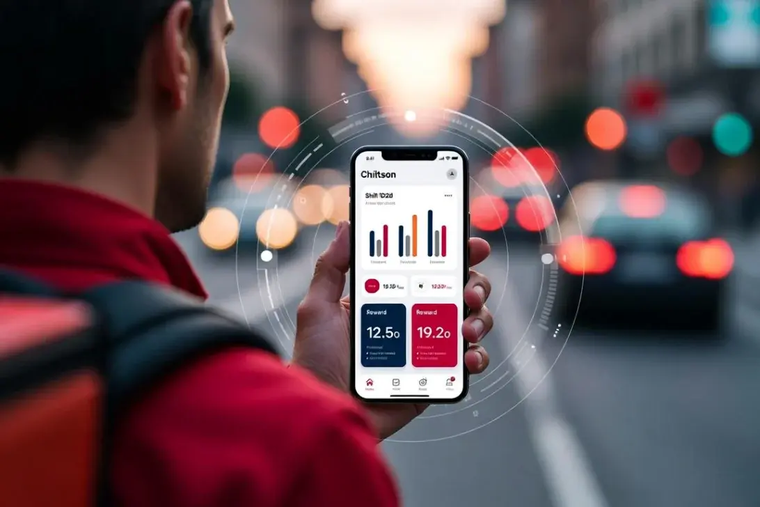 Elinde Kuryelendin uygulaması açık telefon tutan kurye